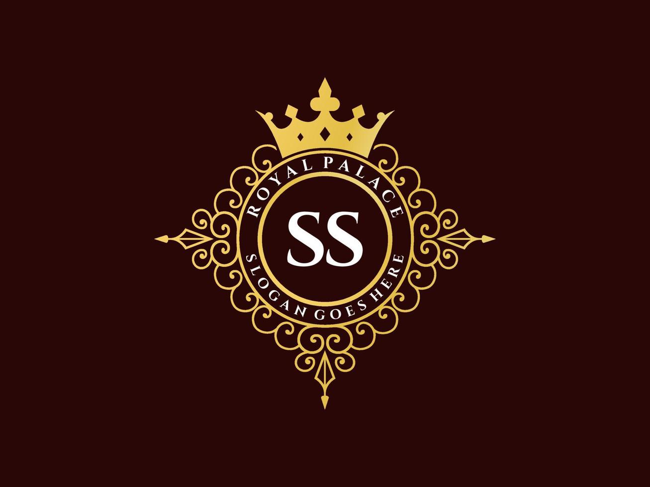 lettre ss logo victorien de luxe royal antique avec cadre ornemental. vecteur