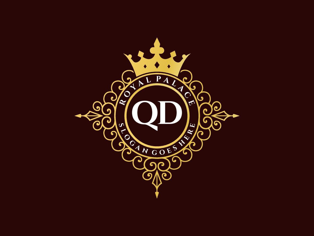 lettre qd logo victorien de luxe royal antique avec cadre ornemental. vecteur