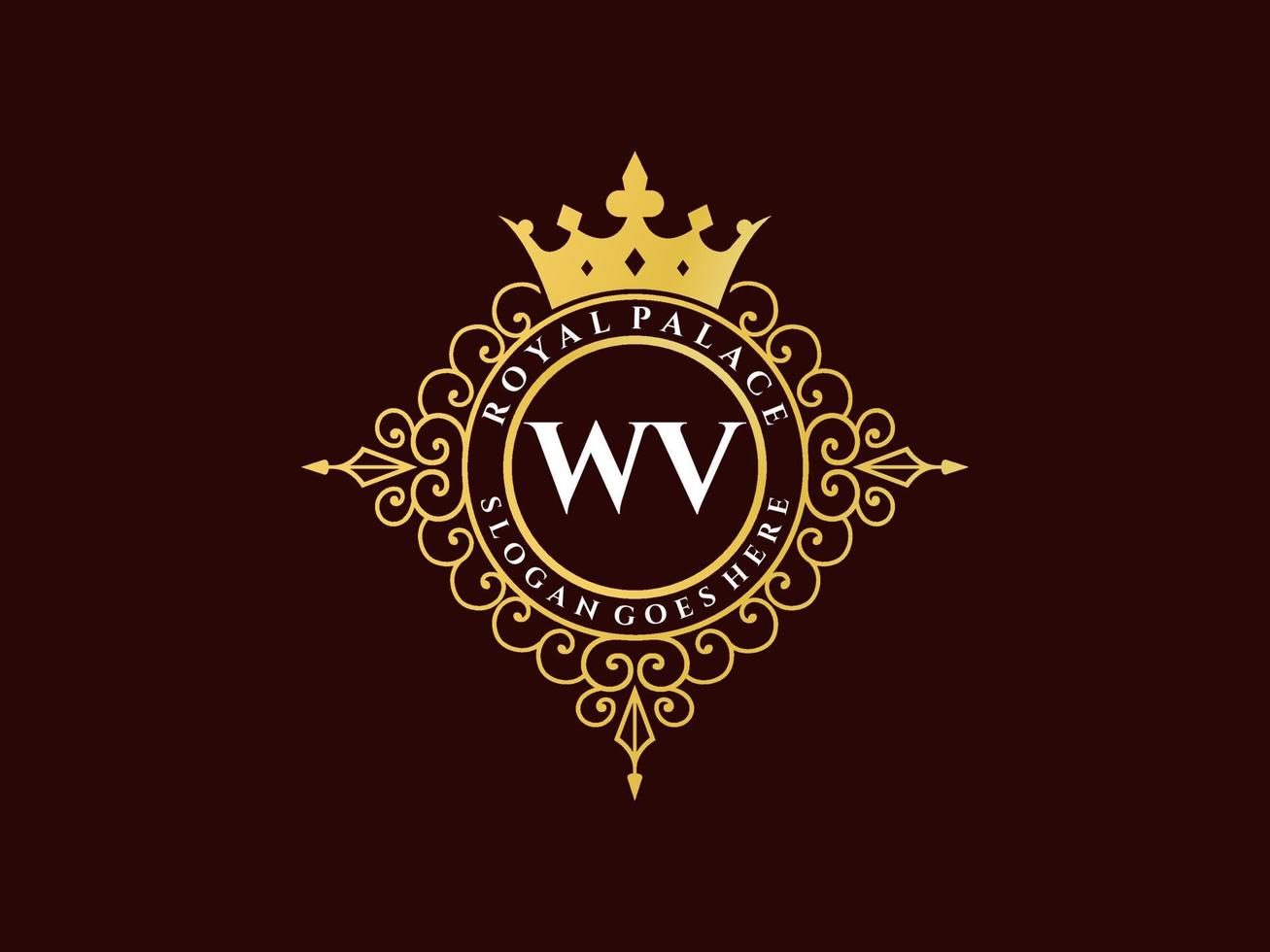 lettre wv logo victorien de luxe royal antique avec cadre ornemental. vecteur