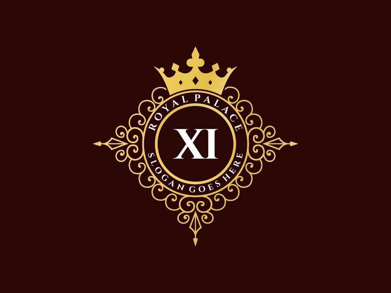 lettre xi logo victorien de luxe royal antique avec cadre ornemental. vecteur