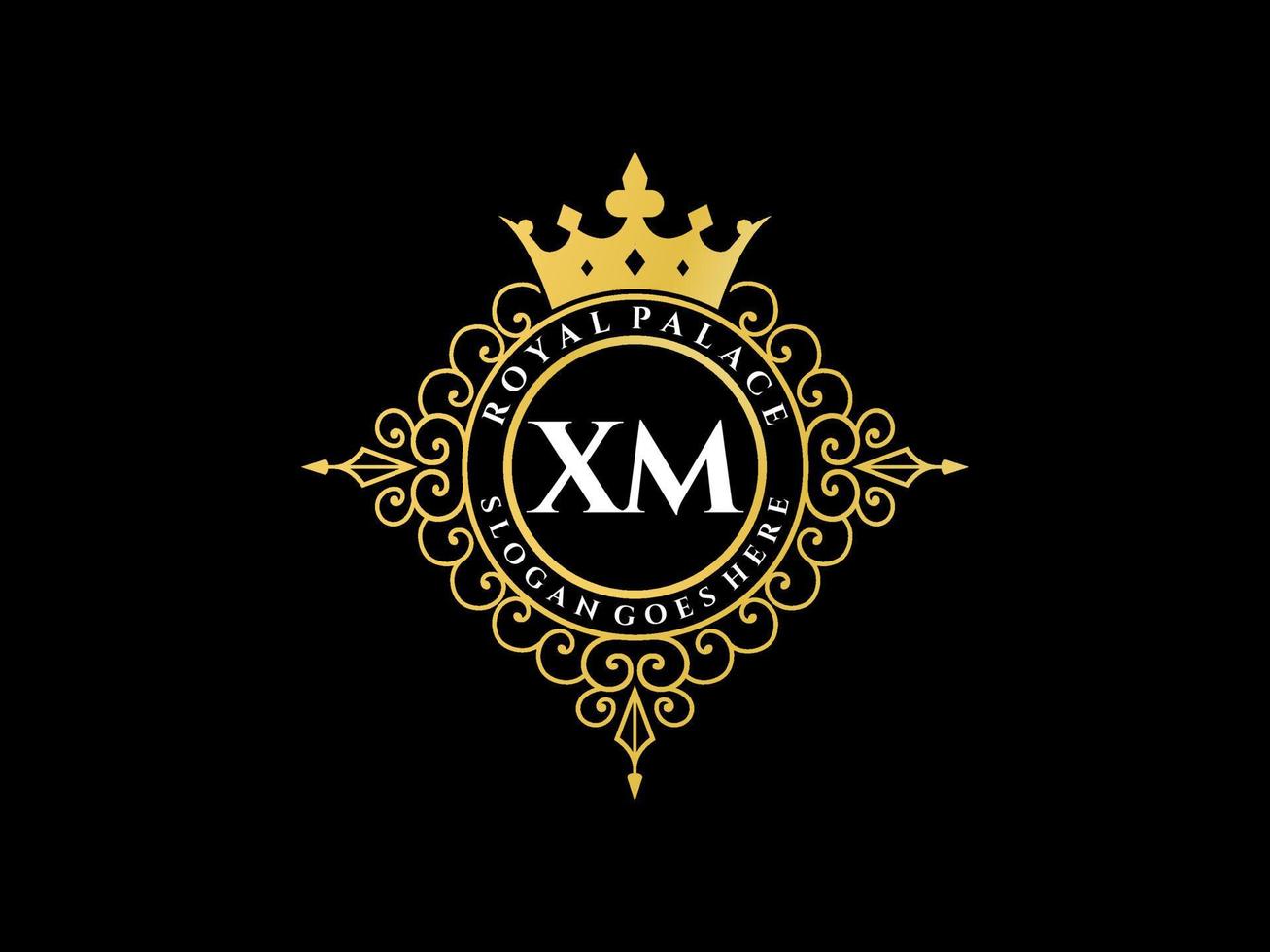 lettre xm logo victorien de luxe royal antique avec cadre ornemental. vecteur