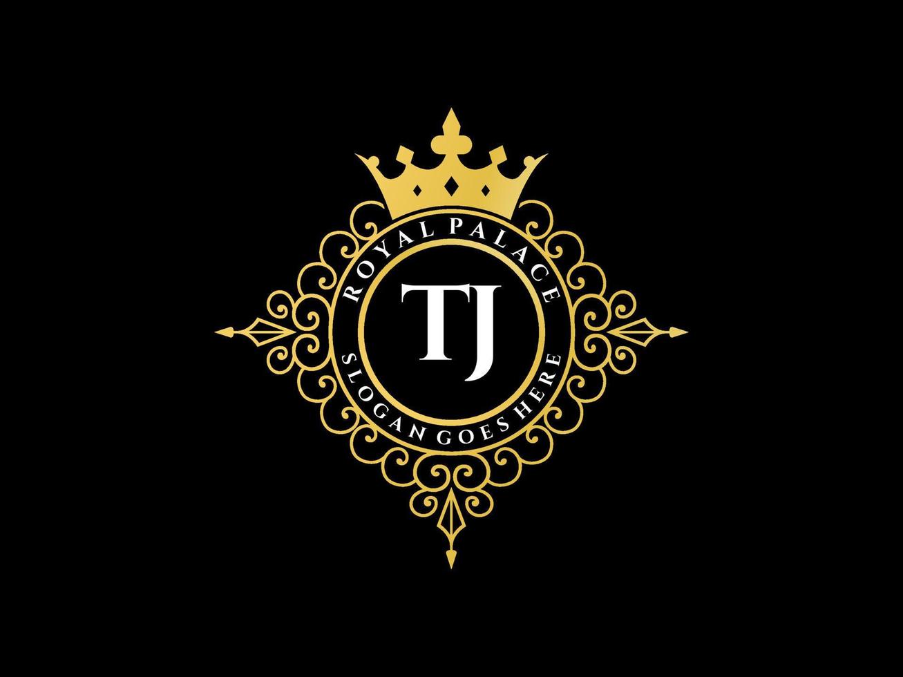 lettre tj logo victorien de luxe royal antique avec cadre ornemental. vecteur