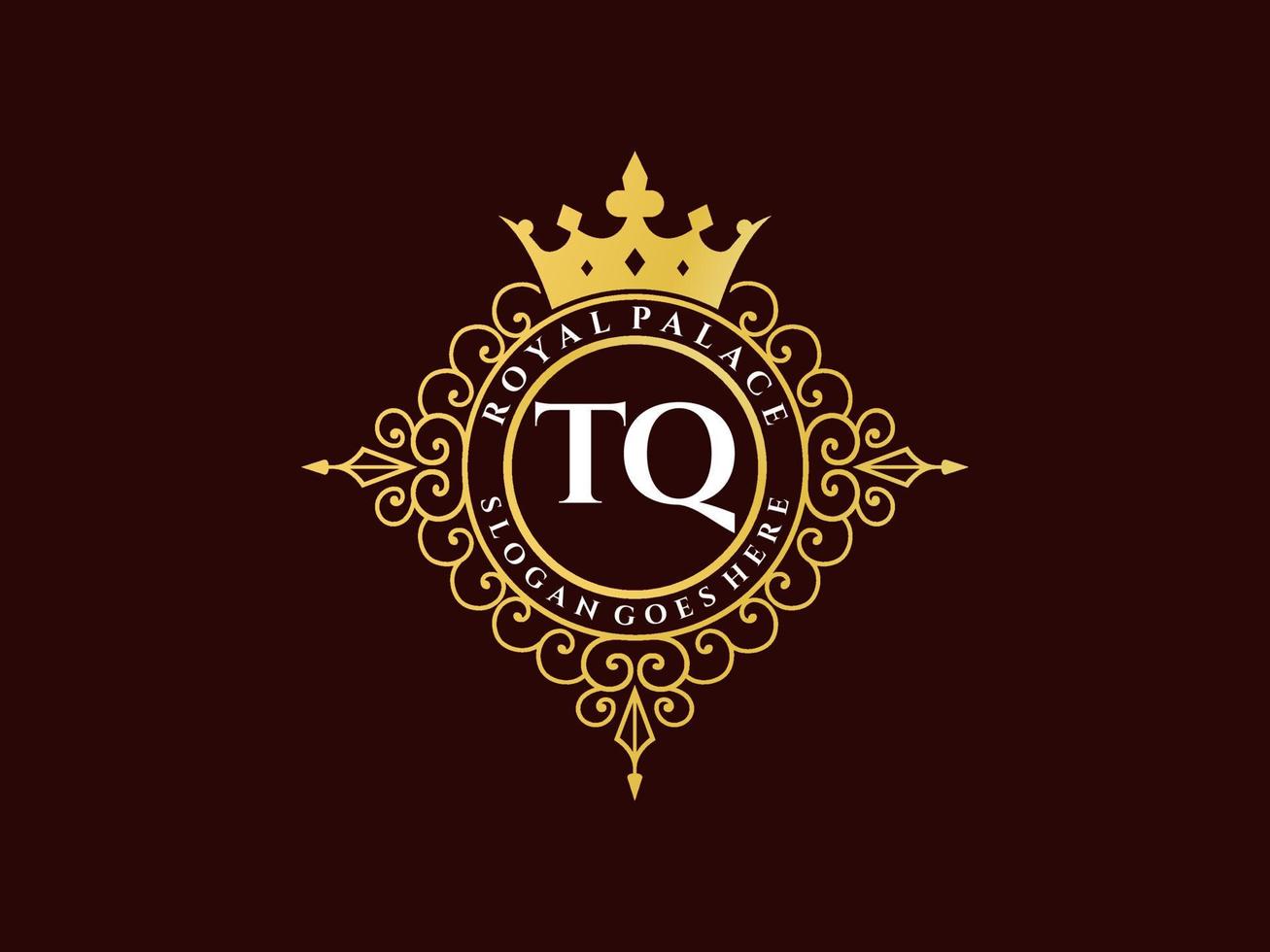 lettre tq logo victorien de luxe royal antique avec cadre ornemental. vecteur