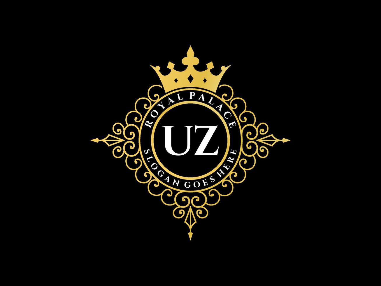 lettre uz antique logo victorien de luxe royal avec cadre ornemental. vecteur