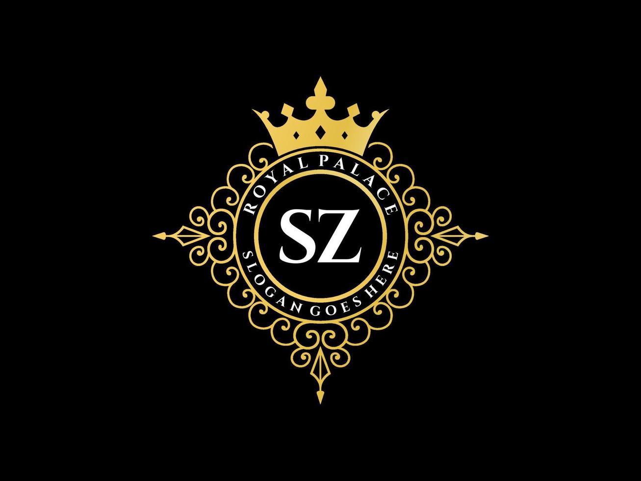 lettre sz logo victorien de luxe royal antique avec cadre ornemental. vecteur