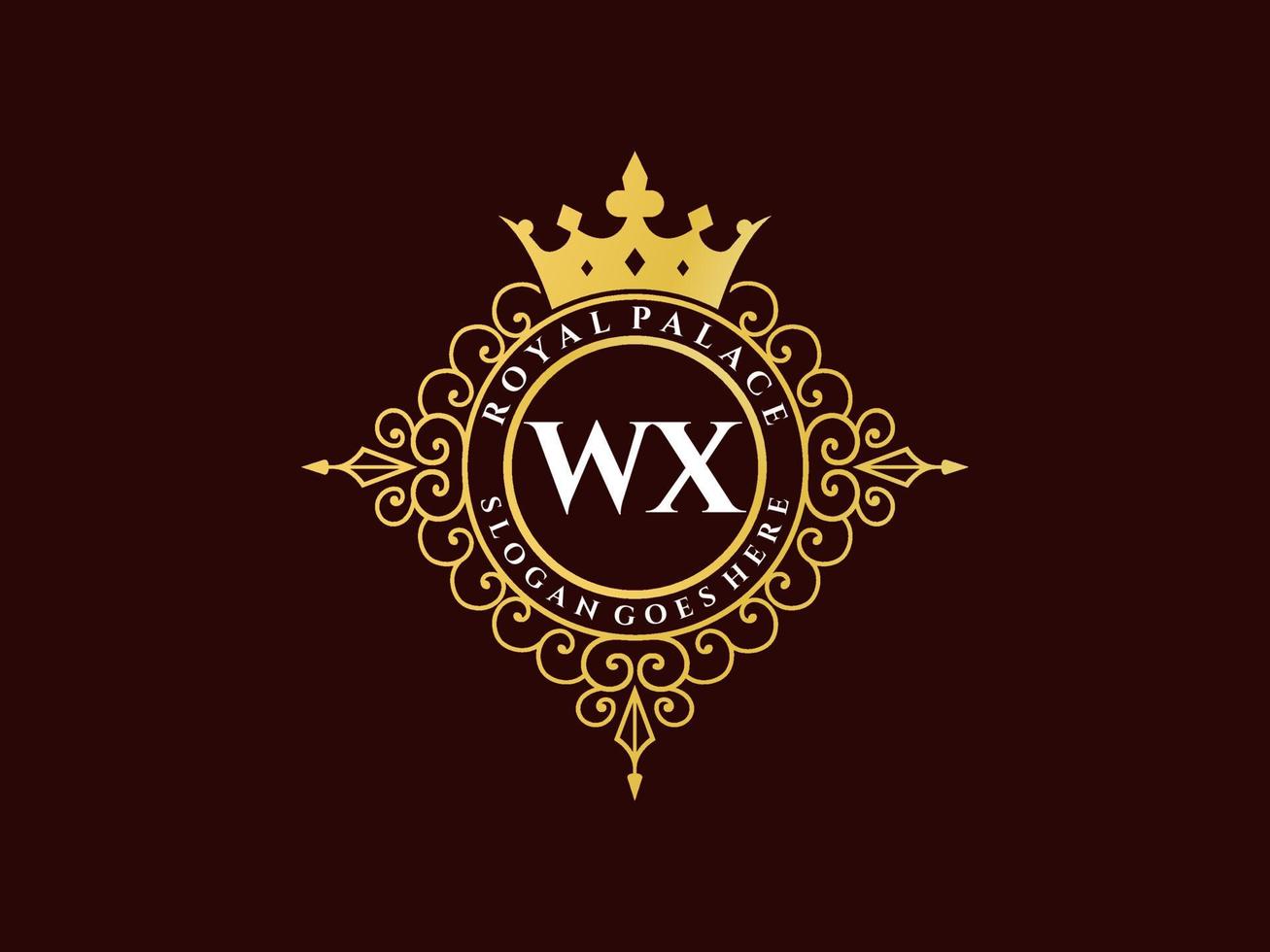 lettre wx logo victorien de luxe royal antique avec cadre ornemental. vecteur