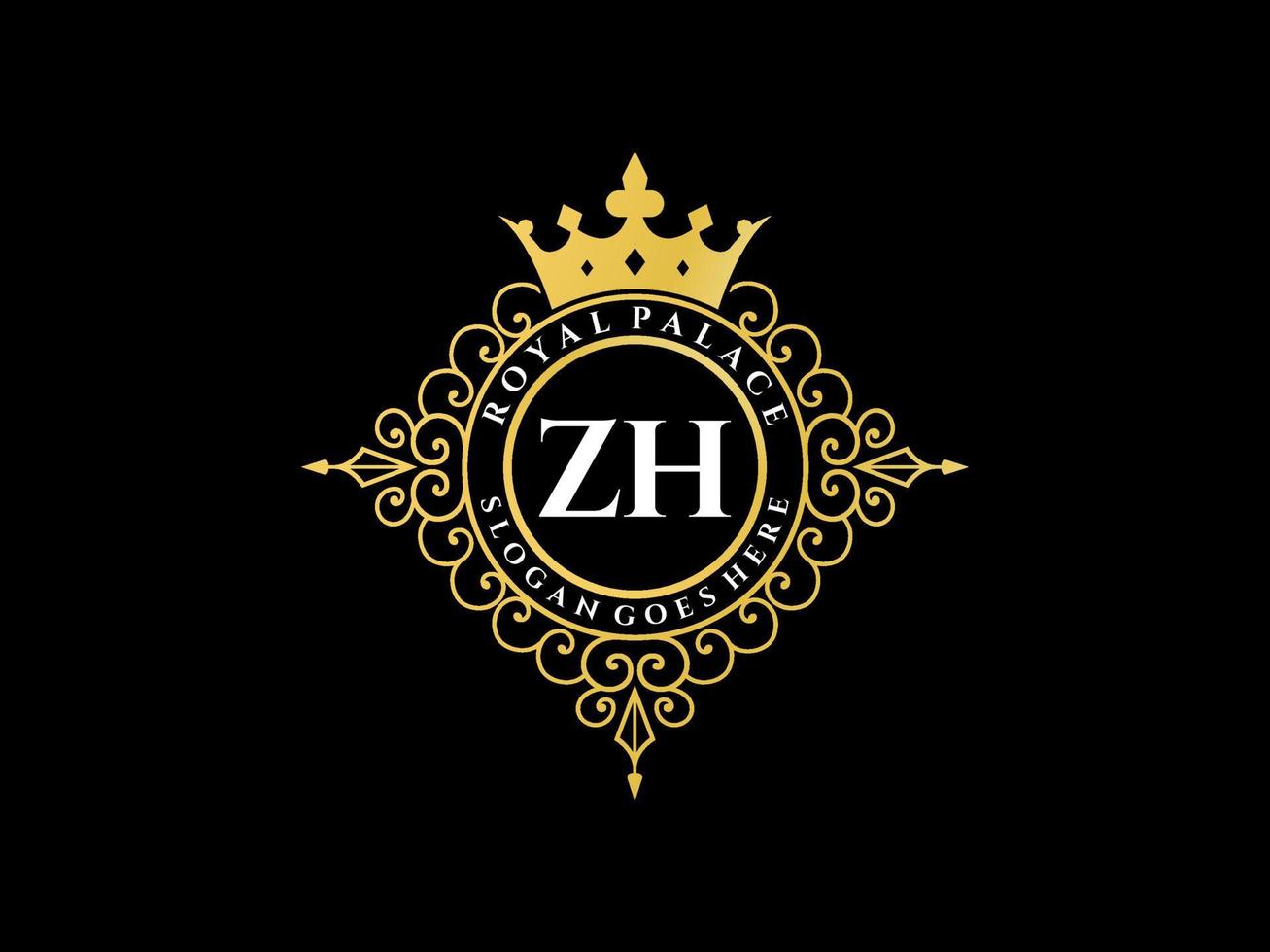 lettre zh logo victorien de luxe royal antique avec cadre ornemental. vecteur