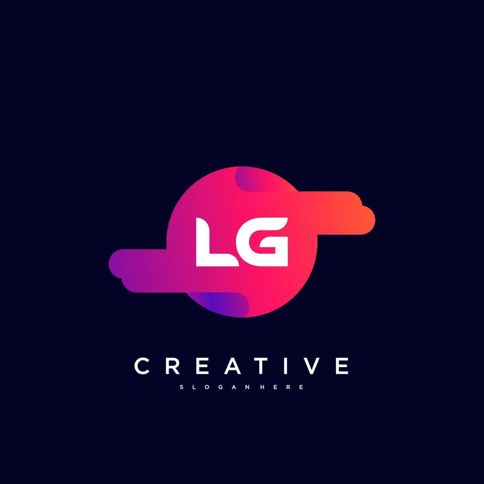 Éléments de modèle de conception d'icône de logo de lettre initiale lg avec art coloré de vague vecteur