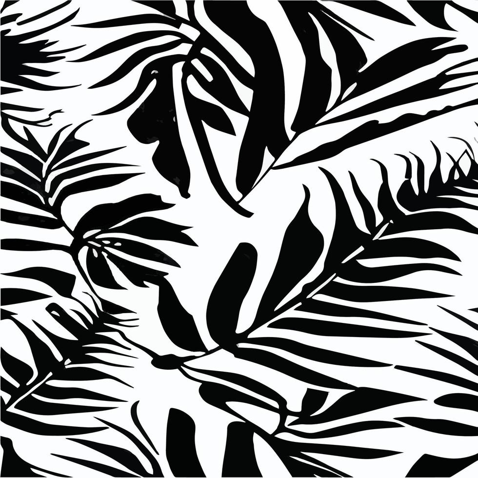 modèle sans couture de feuilles exotiques en noir et blanc. arrière-plan décoratif vectoriel abstrait élégant. feuilles de palmier tropical, motif floral vectorielle continue de feuille de jungle. papier peint de style tropical grunge.