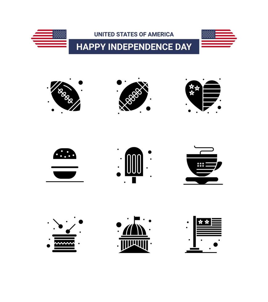 jeu d'icônes de silhouette de fête de l'indépendance des États-Unis vecteur