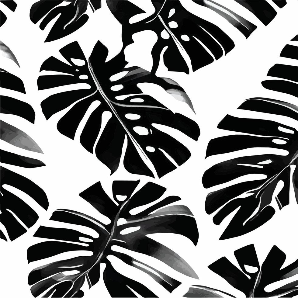 modèle sans couture de feuilles exotiques en noir et blanc. arrière-plan décoratif vectoriel abstrait élégant. feuilles de palmier tropical, motif floral vectorielle continue de feuille de jungle. papier peint de style tropical grunge.