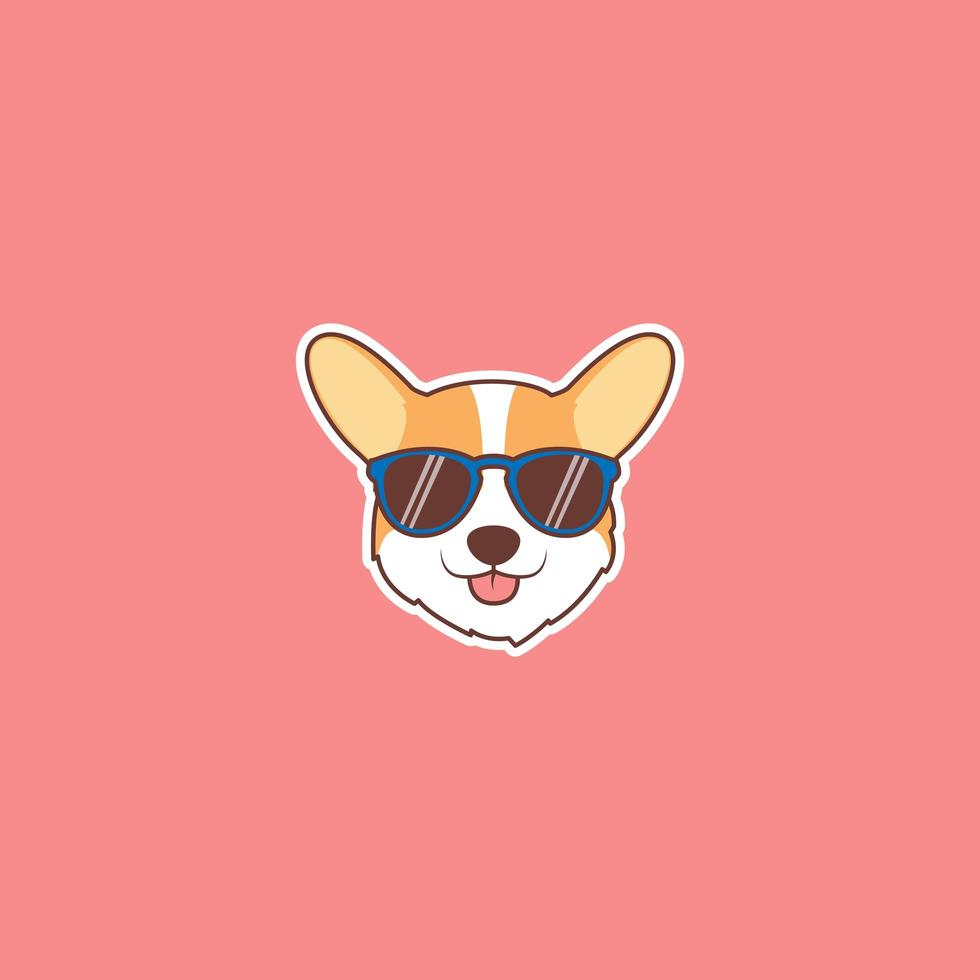 Visage de chien corgi mignon avec dessin animé de lunettes de soleil vecteur