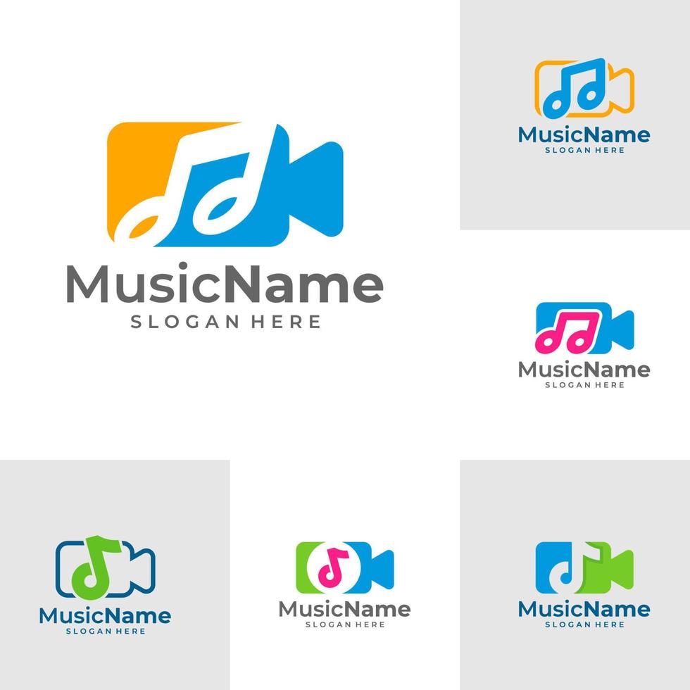 ensemble d'illustration d'icône vectorielle de logo de caméra de musique. modèle de conception de logo de musique de caméra vecteur