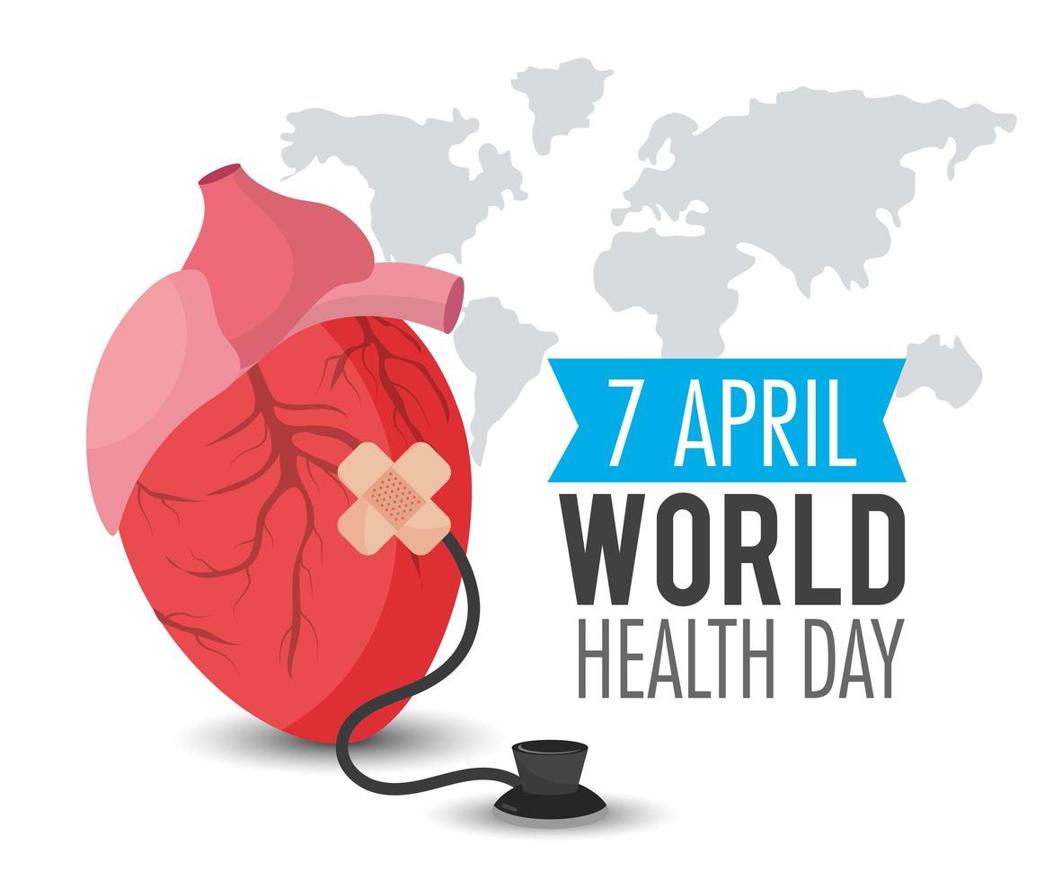 organe cardiaque avec stéthoscope pour la journée mondiale de la santé vecteur