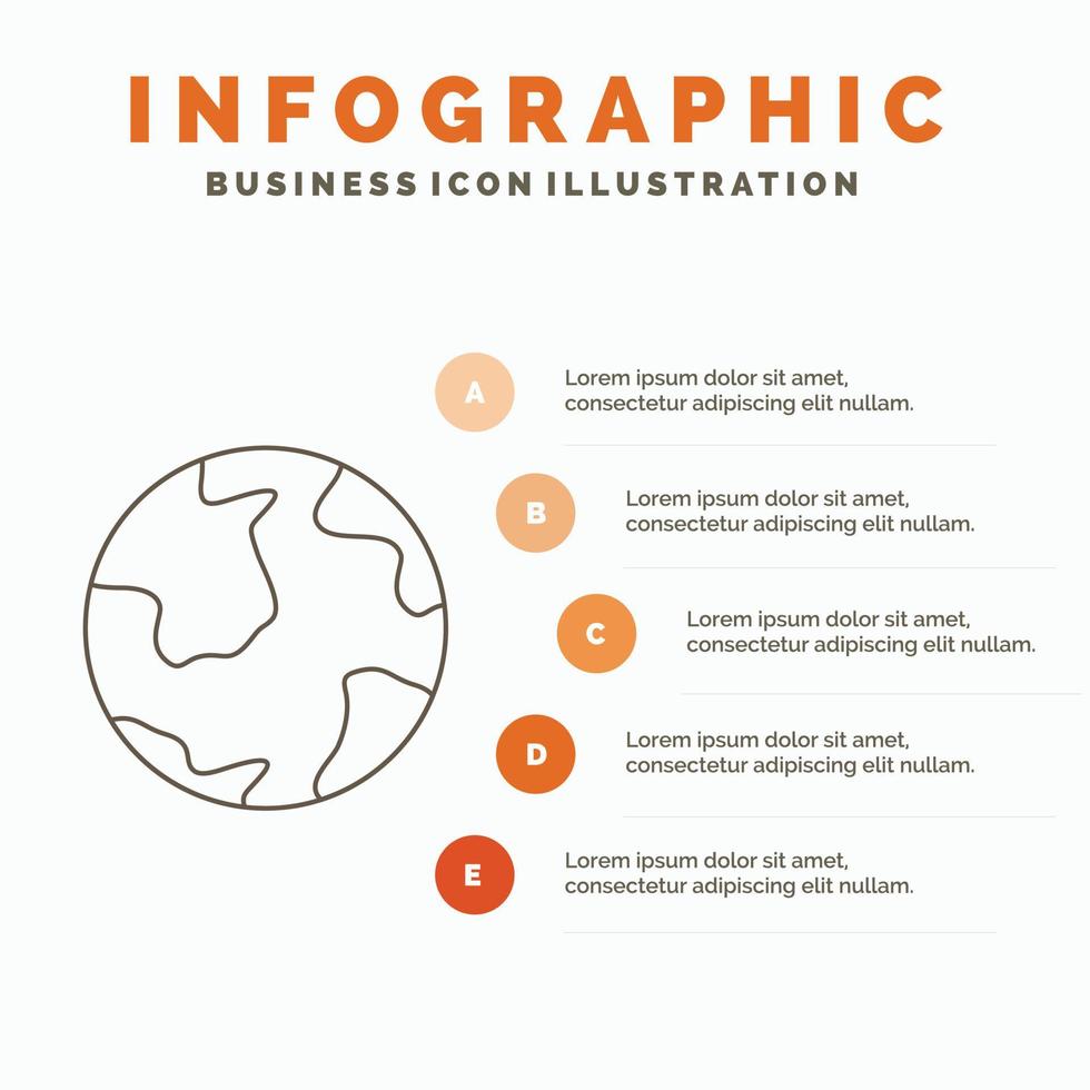 la terre. globe. monde. géographie. modèle d'infographie de découverte pour le site Web et la présentation. icône grise de ligne avec illustration vectorielle de style infographie orange vecteur