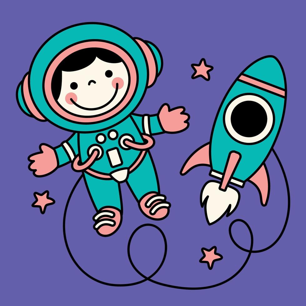 astronaute de dessin animé drôle dessiné à la main vecteur