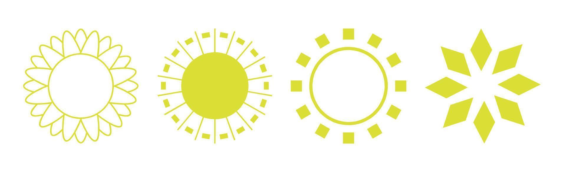 collection de 4 morceaux de soleil jaune abstrait différent sur fond blanc - vecteur