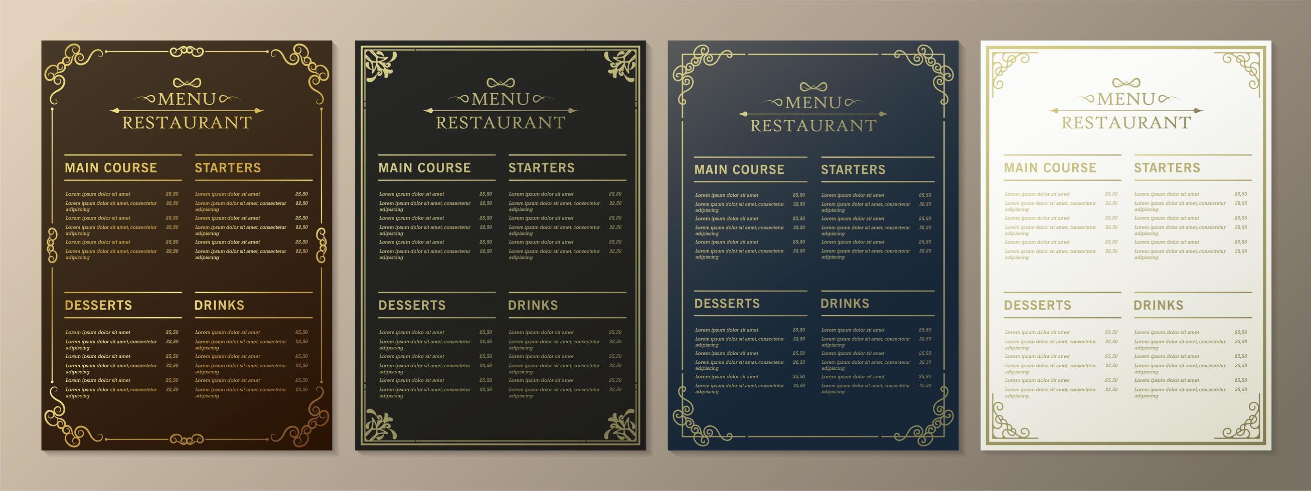 menu restaurant avec style ornemental élégant vecteur