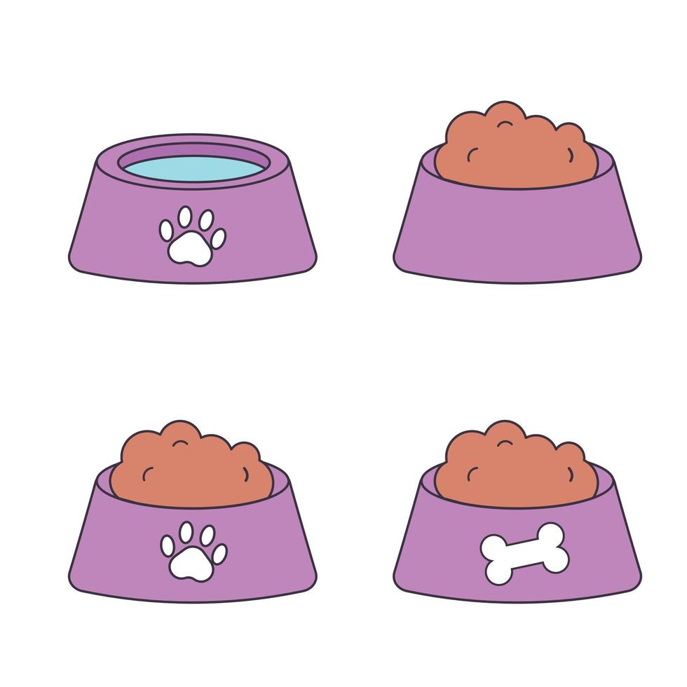 ensemble de nourriture pour animaux de compagnie dans un bol. illustration vectorielle sur fond blanc vecteur