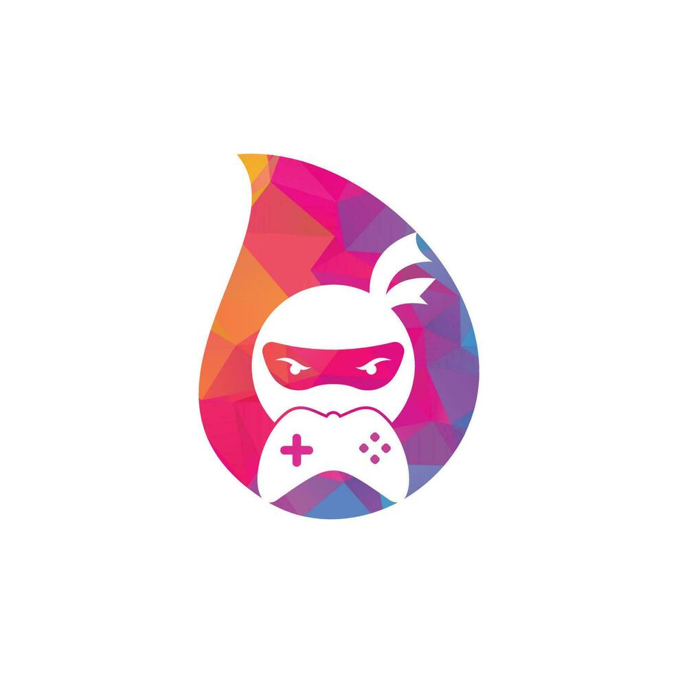 création de logo de concept de forme de goutte de jeu ninja. ninja gaming logo images stock vectors. icône de conception de logo de manette de jeu ninja vecteur