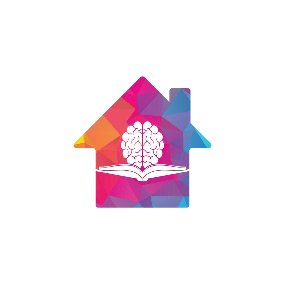 conception de logo de concept de forme de maison de cerveau de livre. concept de logo de combinaison de livre et de cerveau vecteur