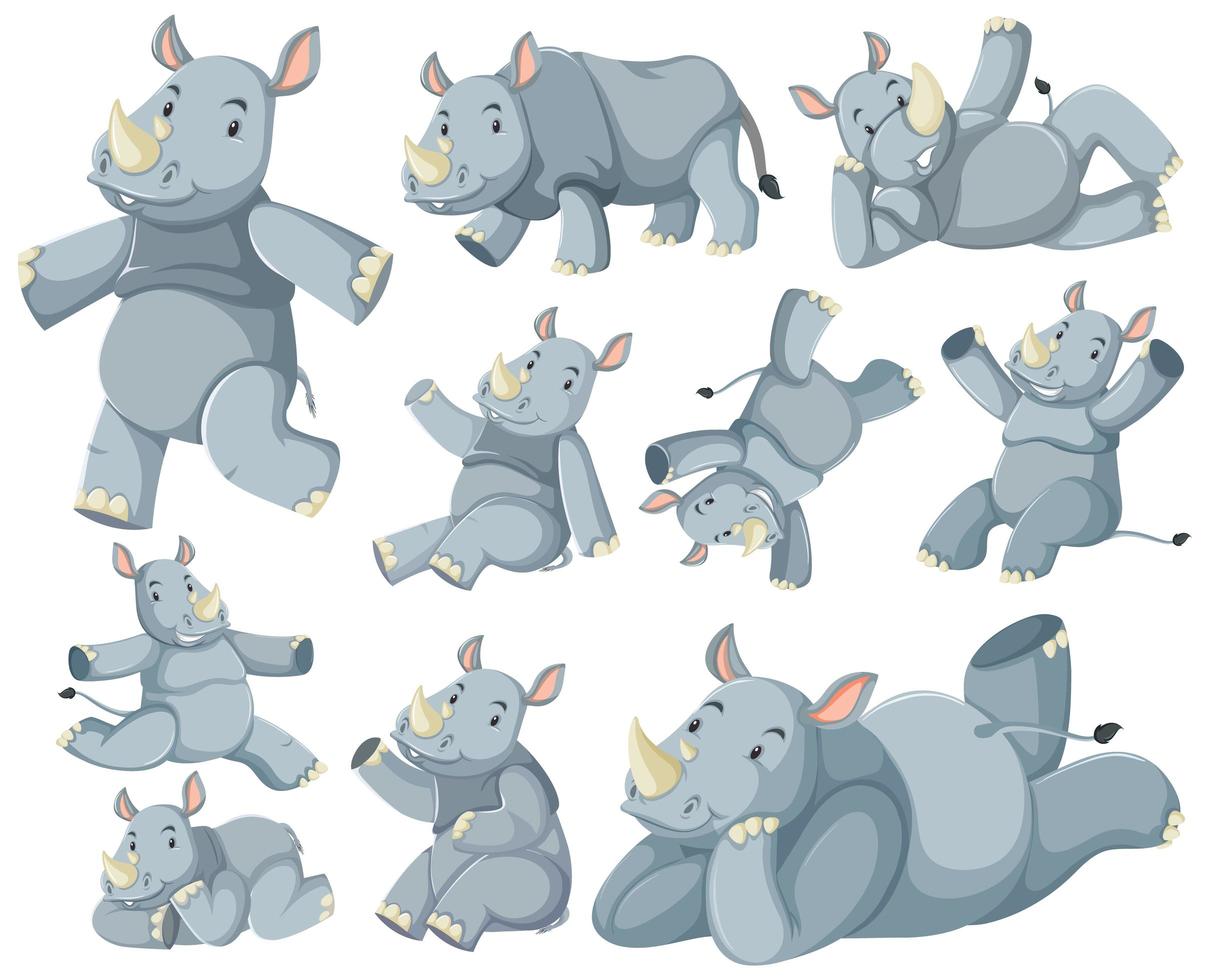 groupe de personnage de dessin animé de rhinocéros vecteur