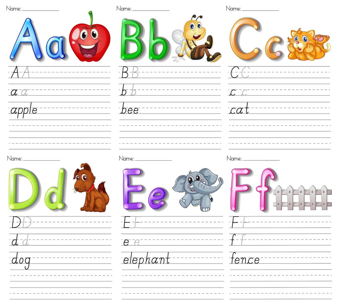 ensemble de feuille de calcul alphabet sur papier blanc vecteur