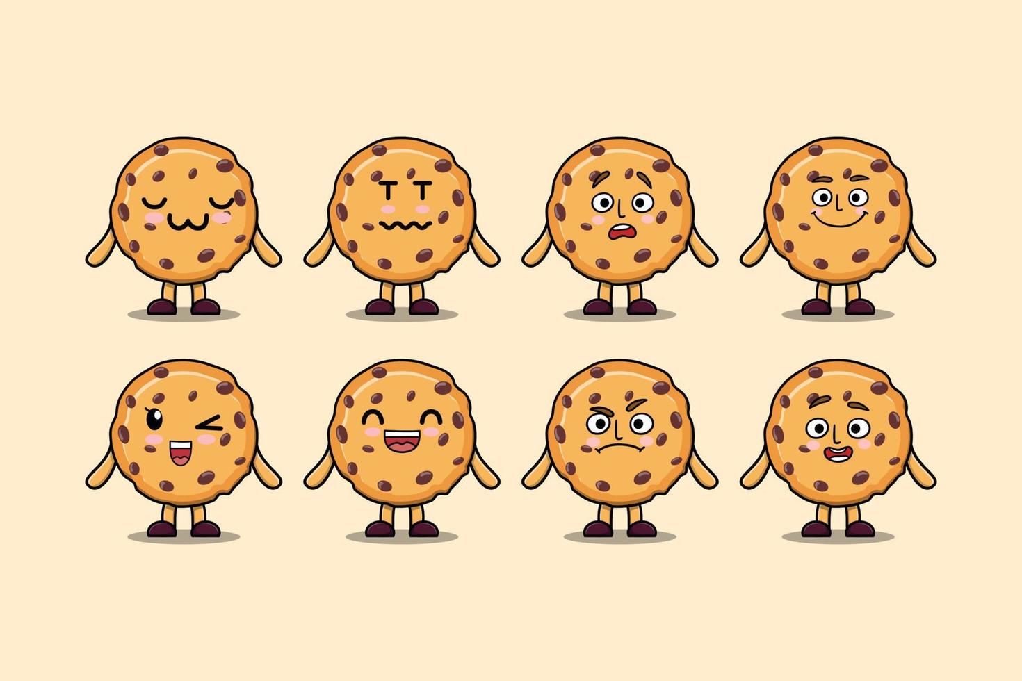 définir des expressions différentes de dessin animé de biscuits kawaii vecteur
