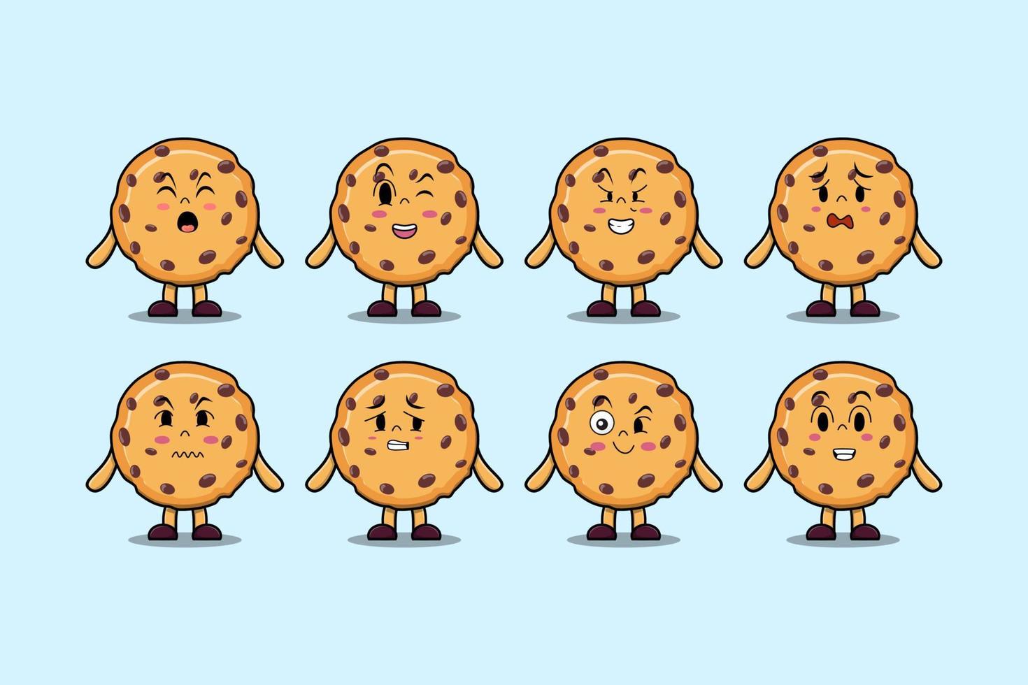 définir des expressions différentes de dessin animé de biscuits kawaii vecteur