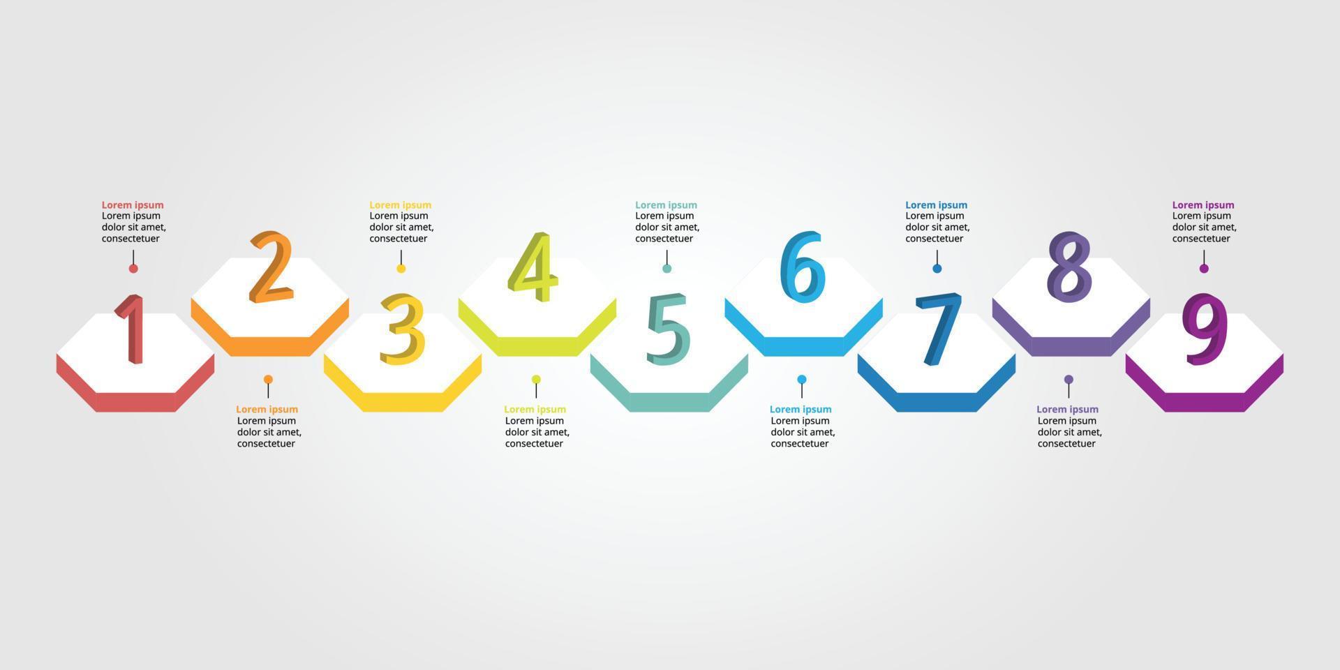 chronologie avec modèle de numéro pour modèle de présentation infographique avec 9 éléments pour bannière vecteur