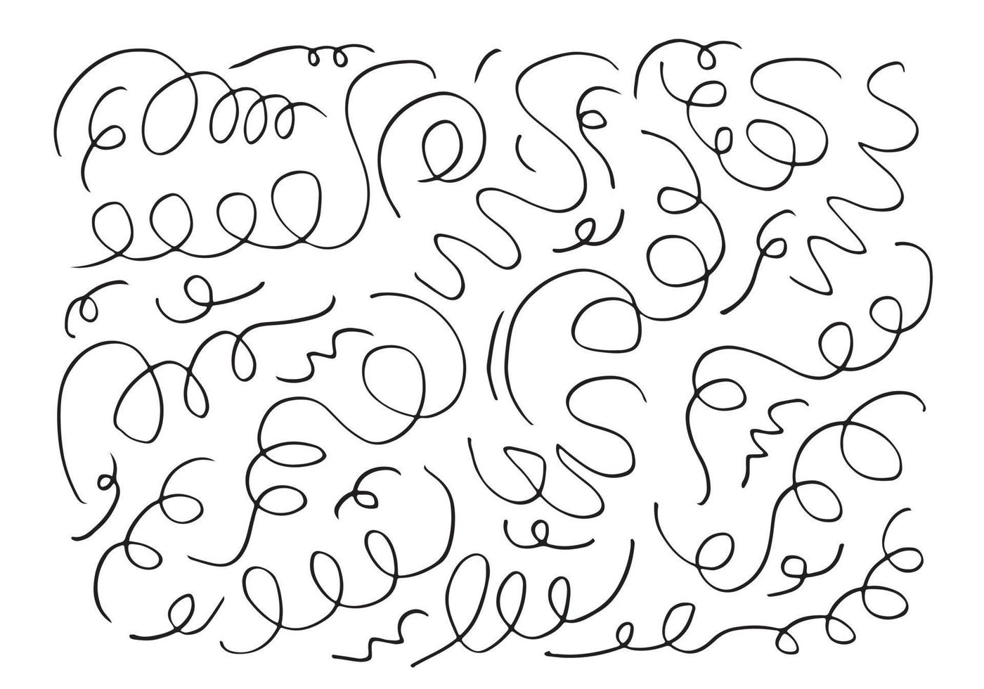 ensemble de dessins animés de doodle sommaires de vecteur dessiné à la main d'éléments décoratifs de boucles et de tourbillons pour la conception de concept