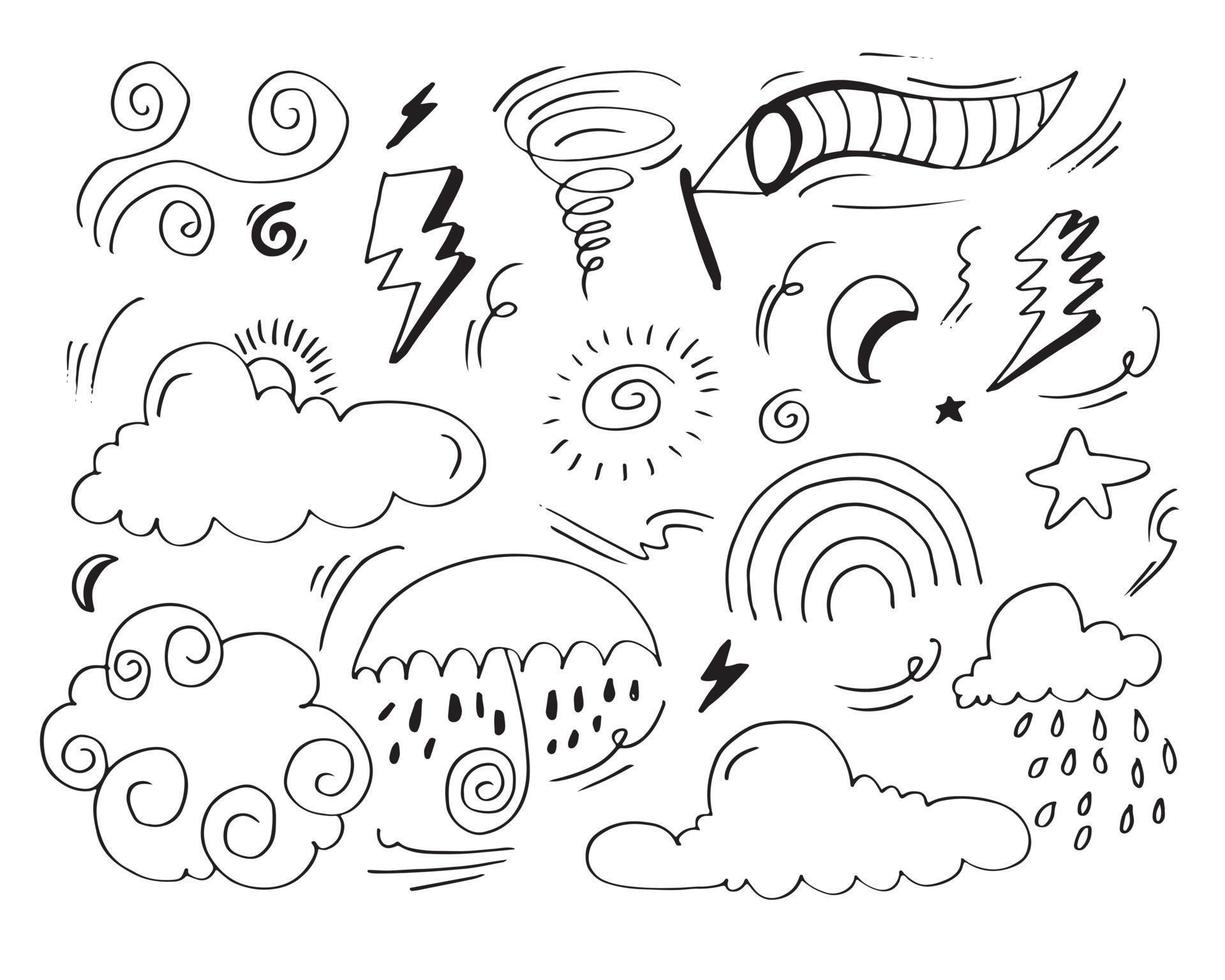 météo doodle set vector illustration avec vecteur de style art ligne dessinés à la main