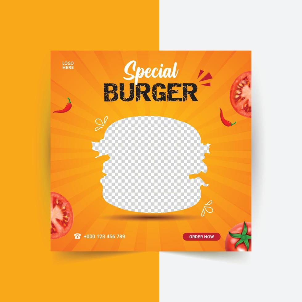 modèle de bannière de publication de médias sociaux pour burger, modèle de conception de publication de médias sociaux de restaurant vecteur