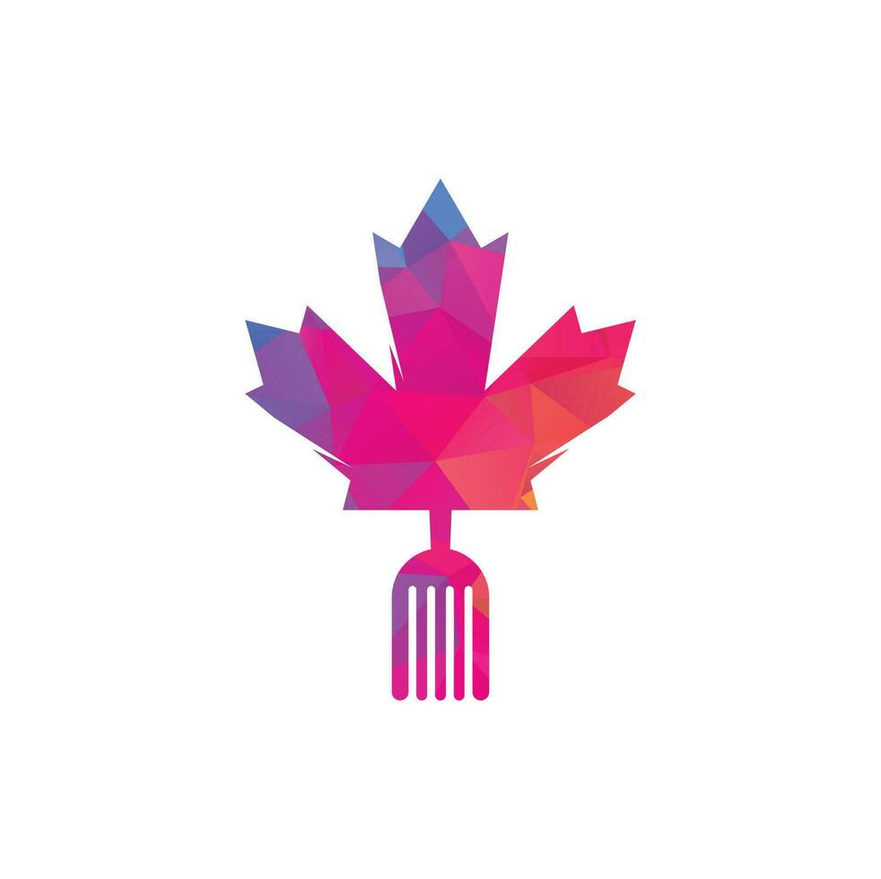 création de concept de logo alimentaire canadien. concept de logo de restaurant de cuisine canadienne. icône feuille d'érable et fourchette vecteur