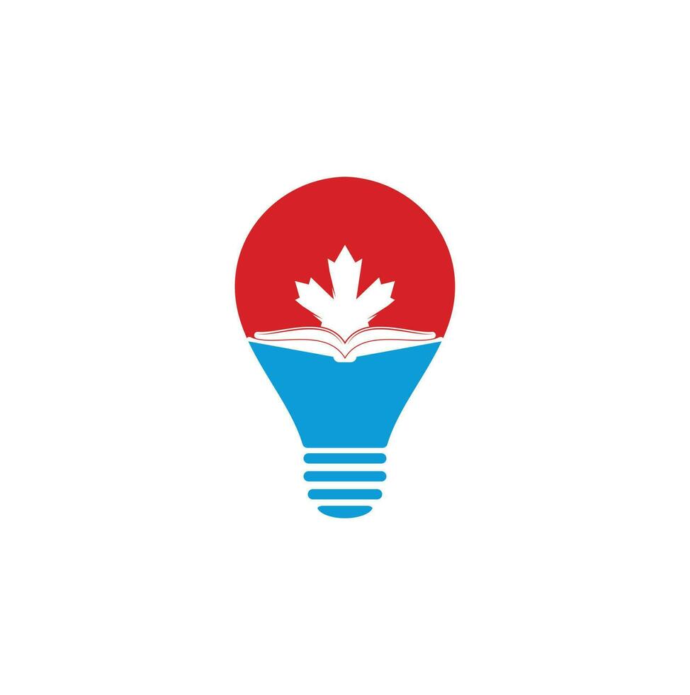 conception de logo de concept de forme d'ampoule d'éducation canadienne. conception du logo étude canada. création de logo de livre. livre d'érable vecteur
