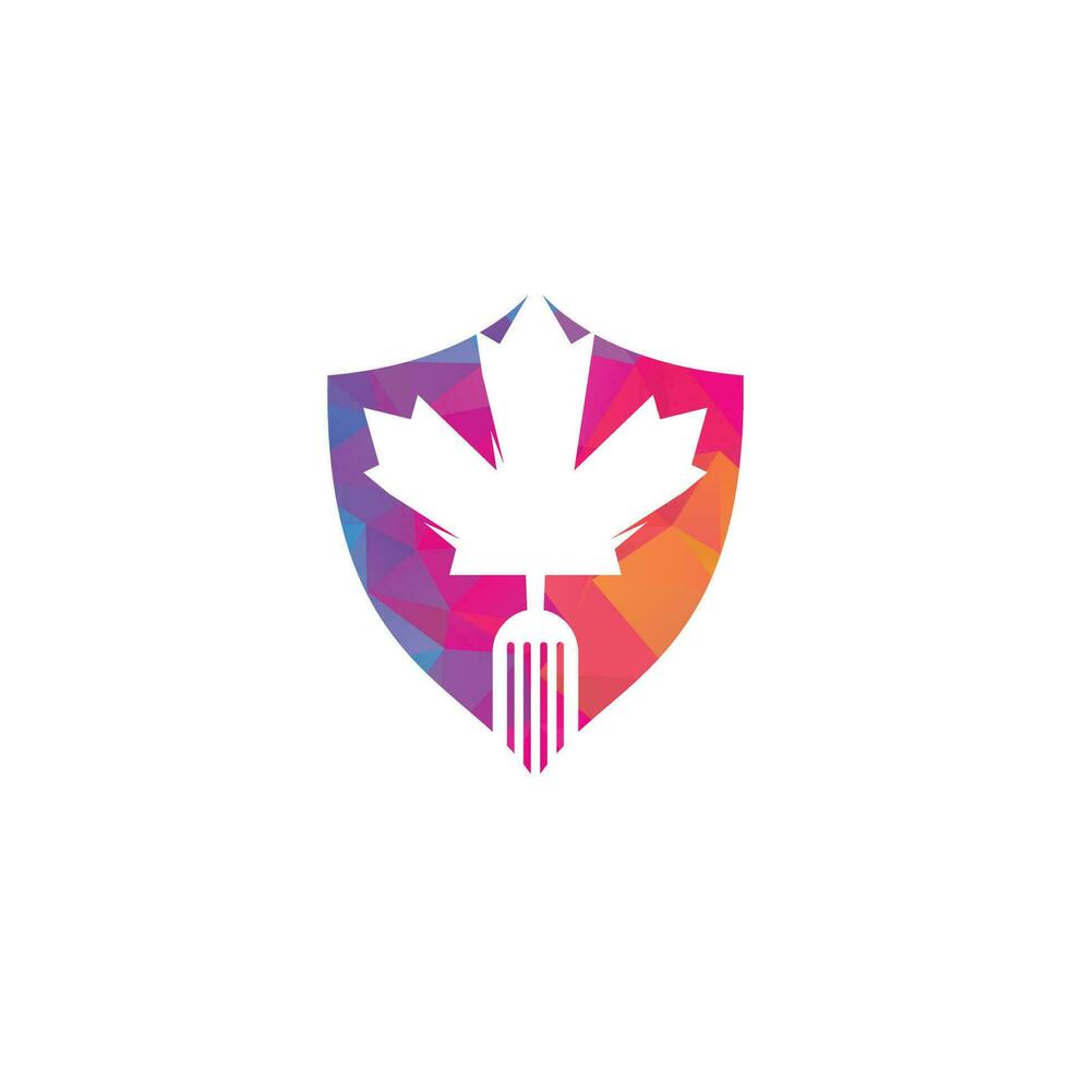 création de concept de logo alimentaire canadien. concept de logo de restaurant de cuisine canadienne. icône feuille d'érable et fourchette vecteur