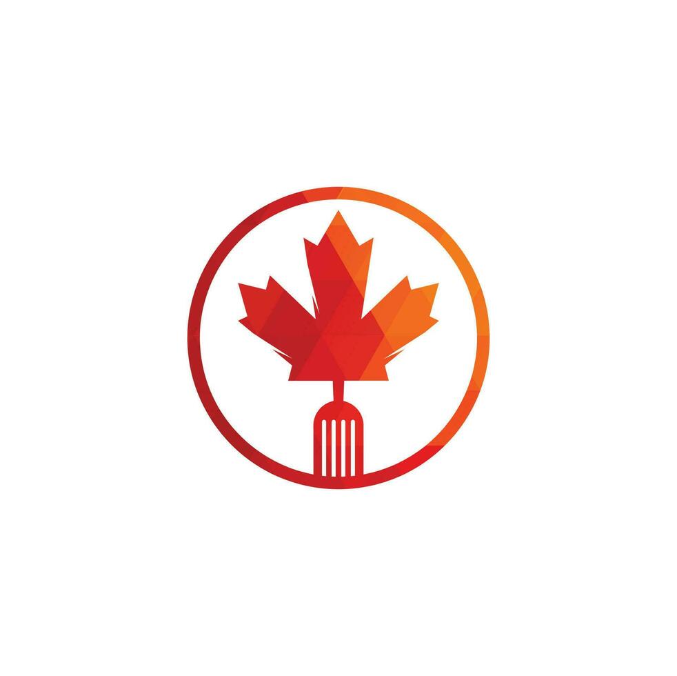 création de concept de logo alimentaire canadien. concept de logo de restaurant de cuisine canadienne. icône feuille d'érable et fourchette vecteur