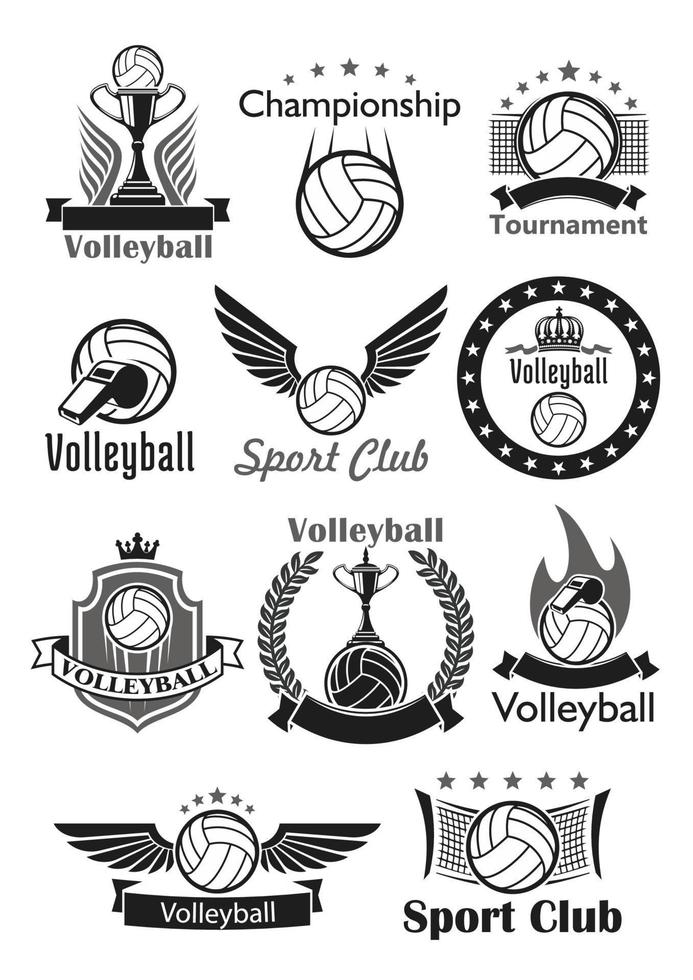 ensemble d'icônes vectorielles de récompenses de club de sport de volley-ball vecteur