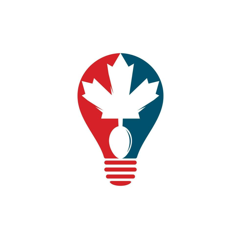 conception de concept de logo de concept de forme d'ampoule de nourriture canadienne. concept de logo de restaurant de cuisine canadienne. icône feuille d'érable et fourchette vecteur