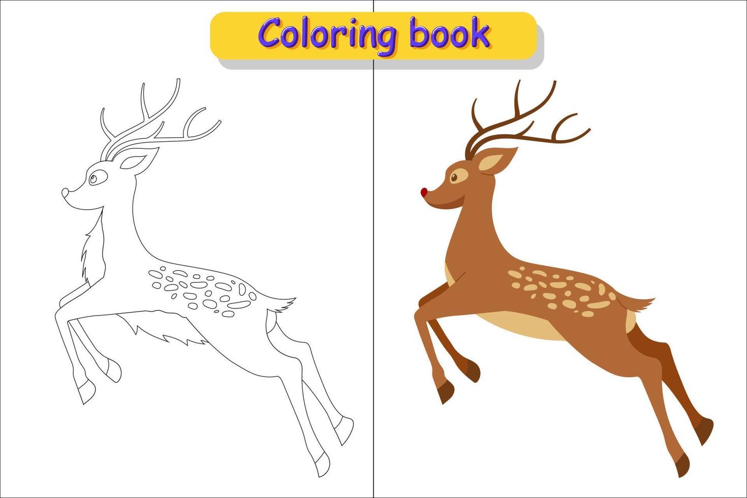 cerf de dessin animé pour enfants livre de coloriage en couleur et contour 2 vecteur