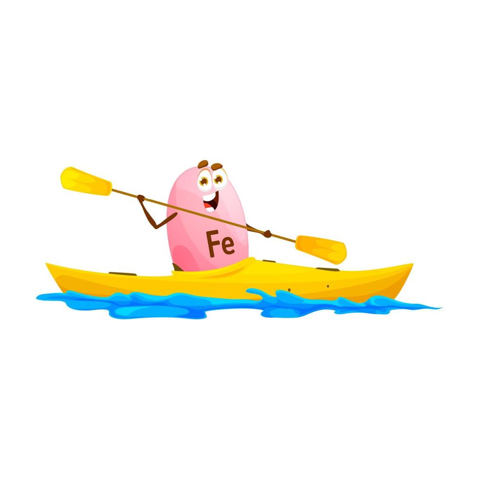 ferrum de dessin animé ou personnage de fer sur un bateau de kayak vecteur