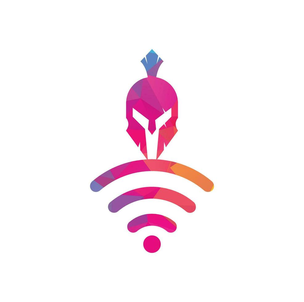 combinaison de logo spartiate et wifi. casque et symbole ou icône de signal. vecteur