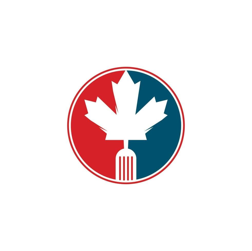 création de concept de logo alimentaire canadien. concept de logo de restaurant de cuisine canadienne. icône feuille d'érable et fourchette vecteur