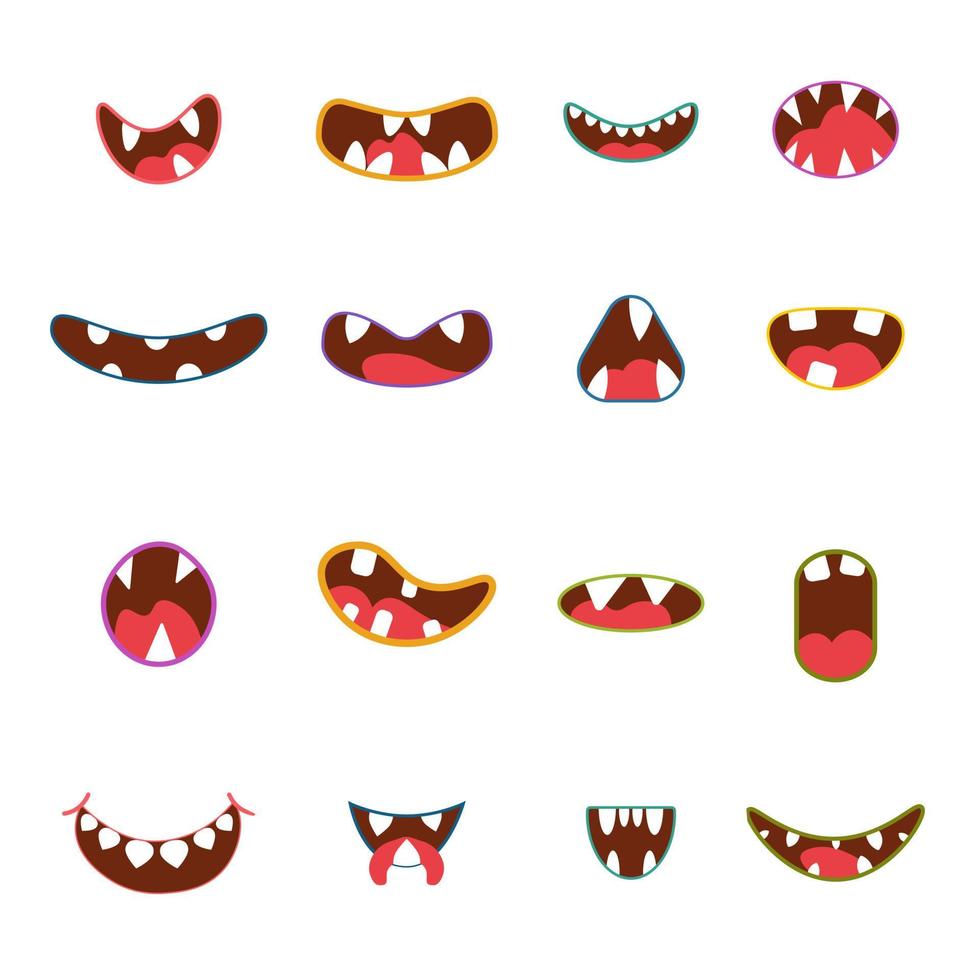 expressions faciales et émotions animales. icône de bouche de monstre. illustration vectorielle. vecteur