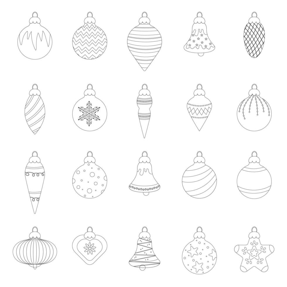 ensemble de jouets de noël dans le style de ligne. illustration vectorielle. vecteur