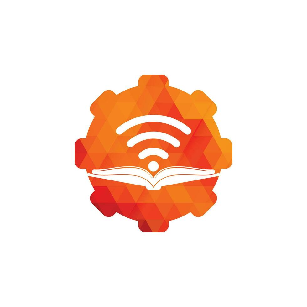 modèle de conception de logo de concept de forme d'engrenage de livre wifi. élément de conception de logo icône livre wifi vecteur