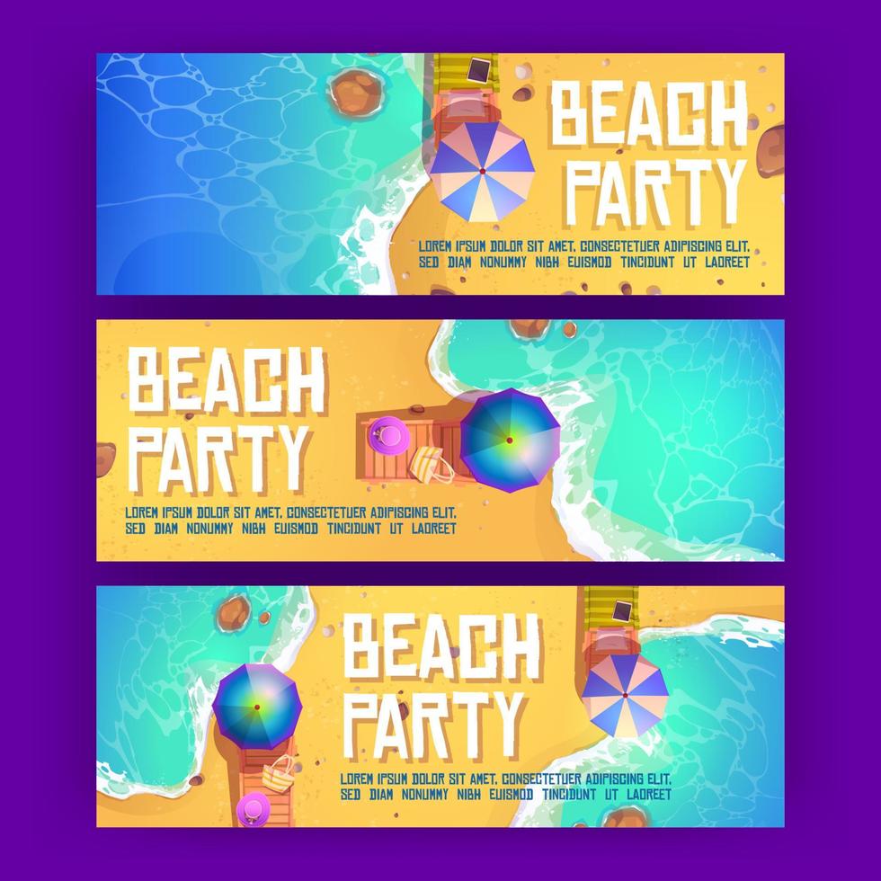 affiches de fête sur la plage avec vue de dessus de bord de mer d'été vecteur