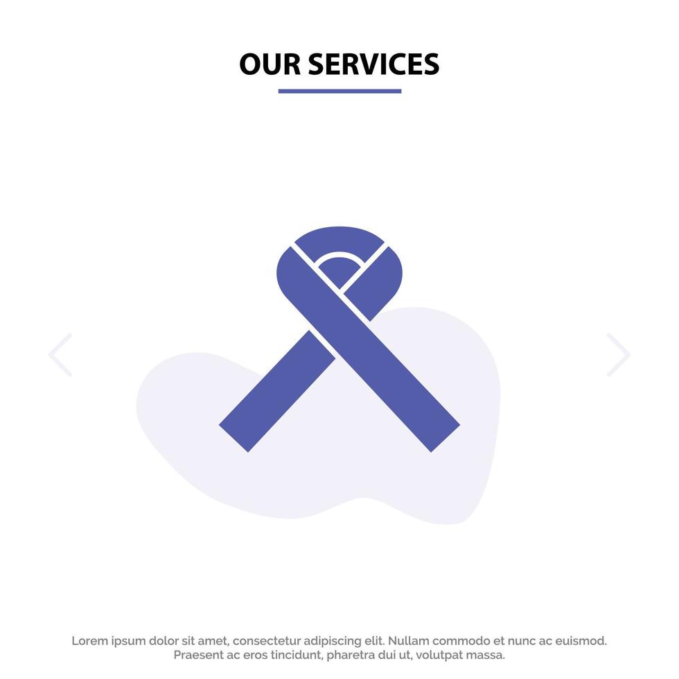 nos services ruban sensibilisation cancer solide glyphe icône modèle de carte web vecteur
