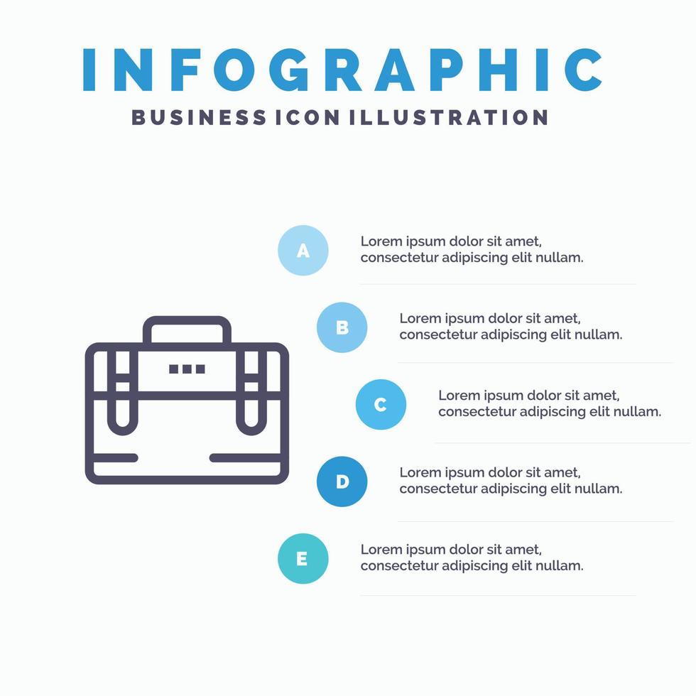 sac bureau sac travail motivation ligne icône avec 5 étapes présentation infographie fond vecteur