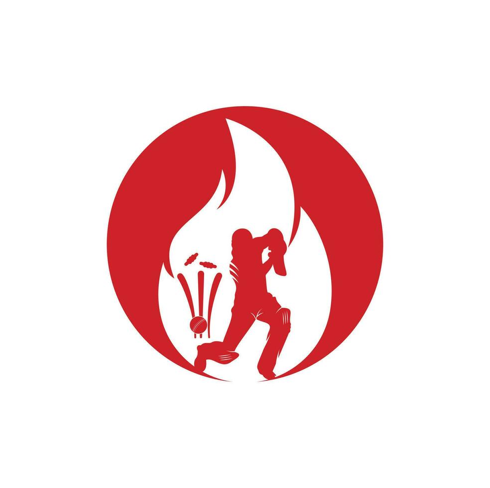 création de logo vectoriel de joueur de cricket de feu. icône du logo de feu de cricket. batteur jouant au cricket et au feu combinaison logo